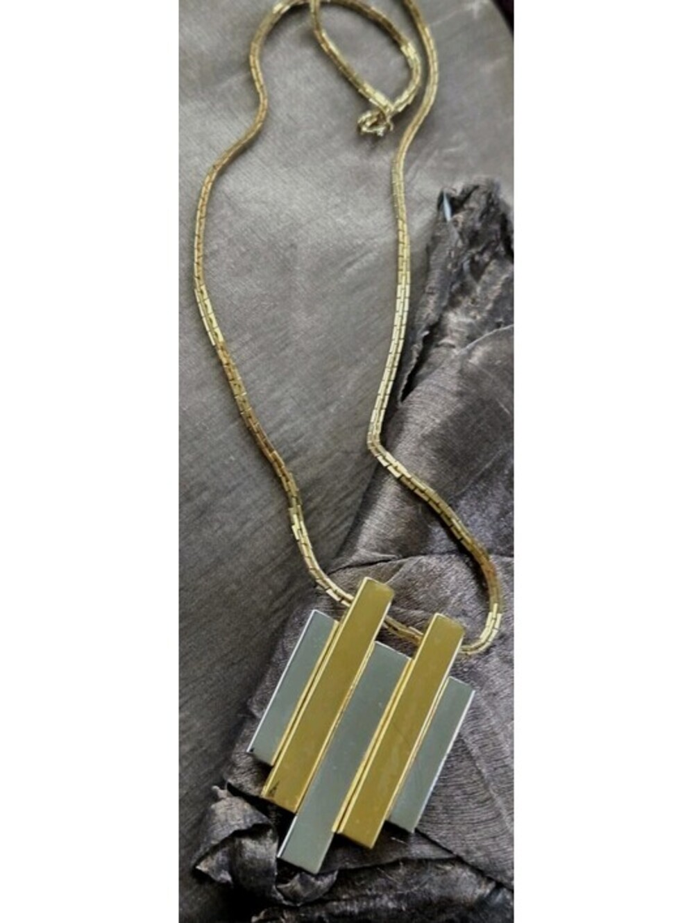 Avon NECKLACE Gold Silver Tone Rectangle Bars Alternate PENDANT 22" Snake Chain